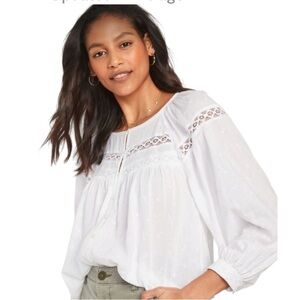 White Embroidered Lace Cotton blouse - Sz Small